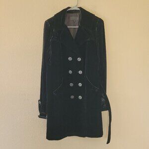 Nili Lotan Womens Velvet Parker Black Trench Coat Sz Small Double-Breasted Silk